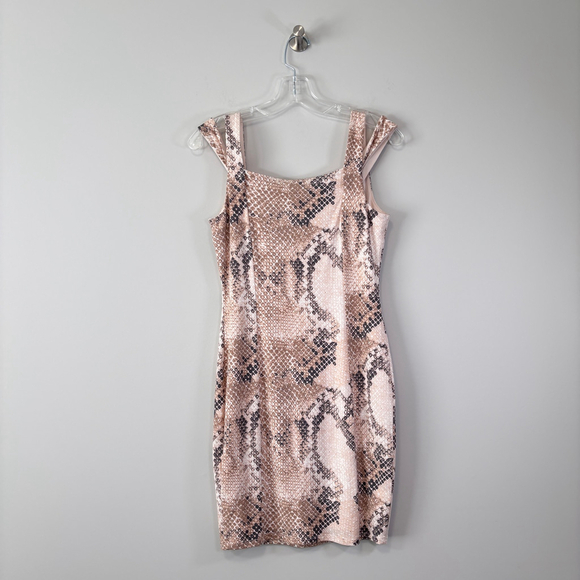 Guess Women's Medium Tan Snakeskin-Print Fitted Bodycon Dress NWOT - Picture 3 of 4